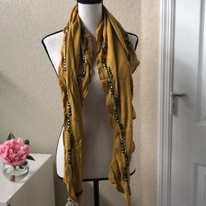 Anthropologie Shawl Chartreuse Citron Color Beaded